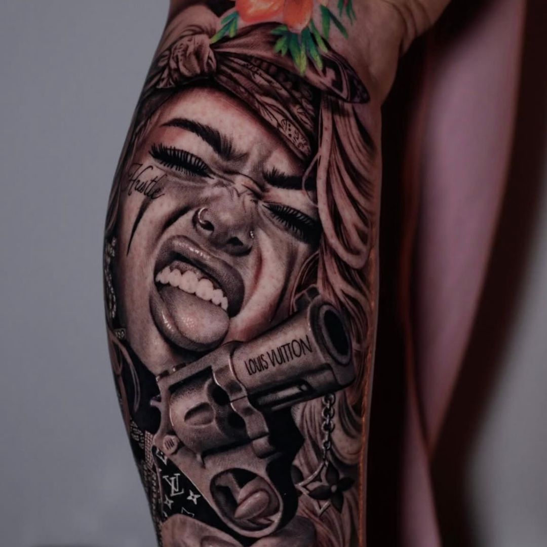 Fierce woman portrait with attitude - Black and grey realism by Keila Soto